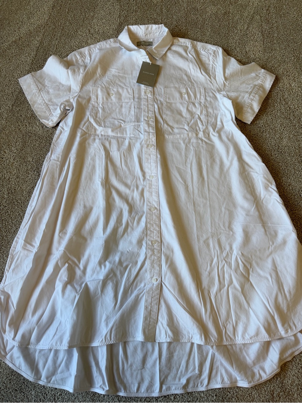 Everlane 100% cotton white shirt dress short sleeve XL NWT